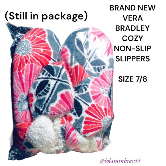 VERA BRADLEY RUBBER NON-SLIP BOTTOM COZY COLORFUL SHERPA SLIPPERS,NEW IN PACKAGE - Picture 9 of 10